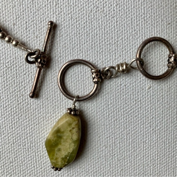 Vintage Chunky Gemstone Necklace Yellow Citrine Crystals Green Serpentine 24" - Picture 10 of 13